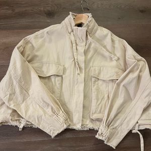 Cropped Cotton Zip Up Jacket